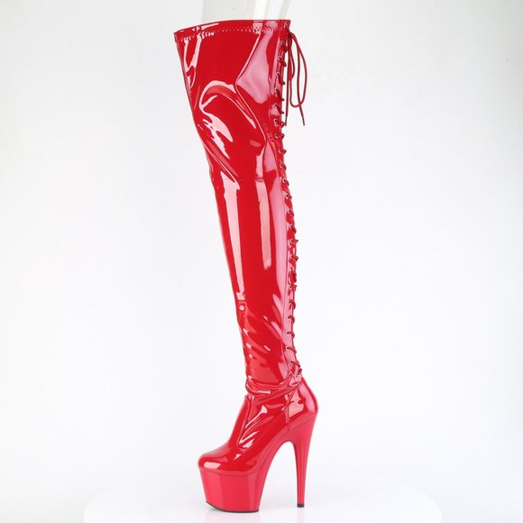 Platform Heel Patent Leather Lace Up Back Thigh High Boots - Picture 1 of 5
